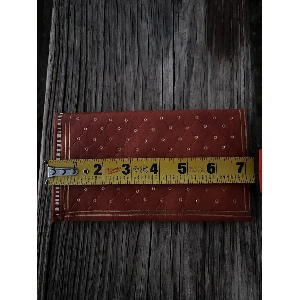 Vintage Florentine 22K gold accented folding kidskin leather wallet rust brown